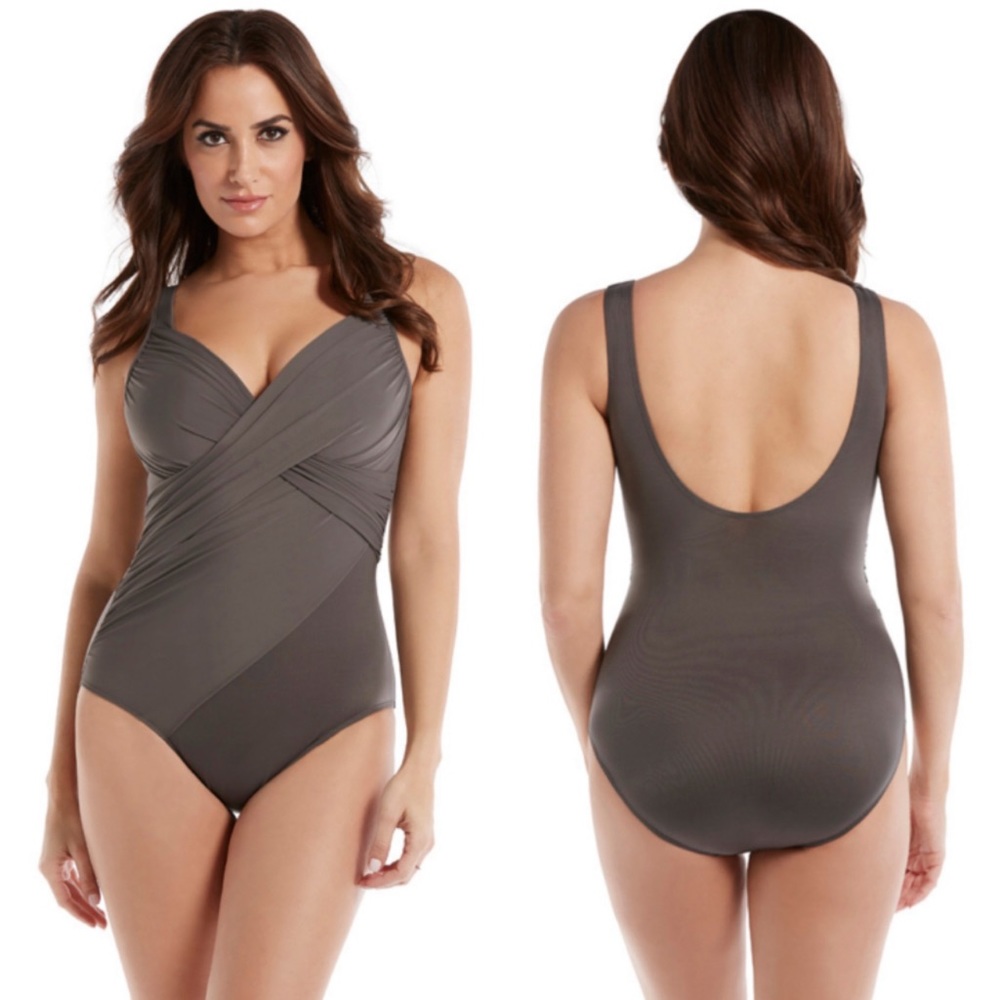 Miraclesuit Rock Solid Revele Shirring Draping Conceal Wrapped Underwire Mineral